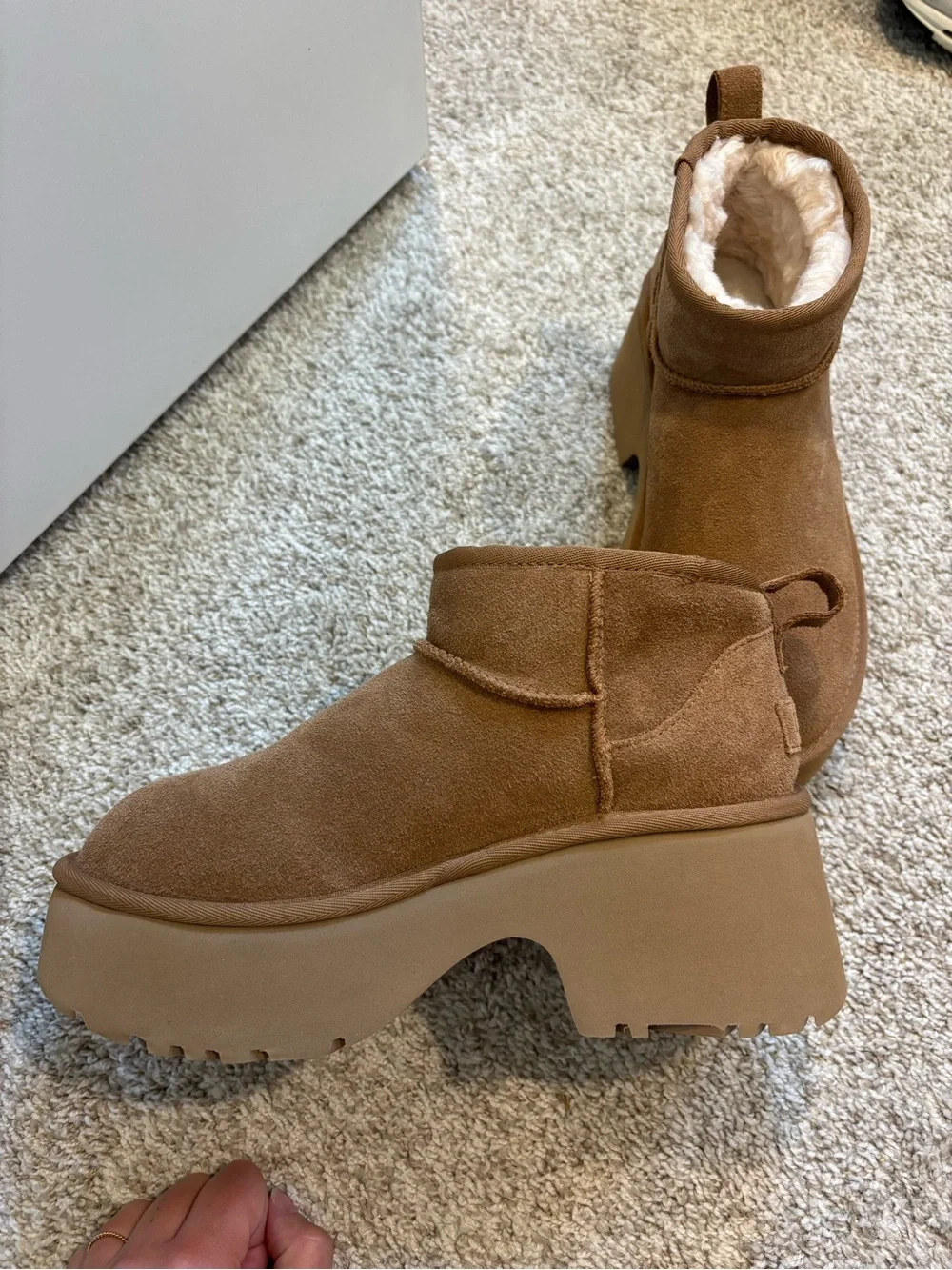 UGG Chestnut Suede Platform Shearling Ankle Boots